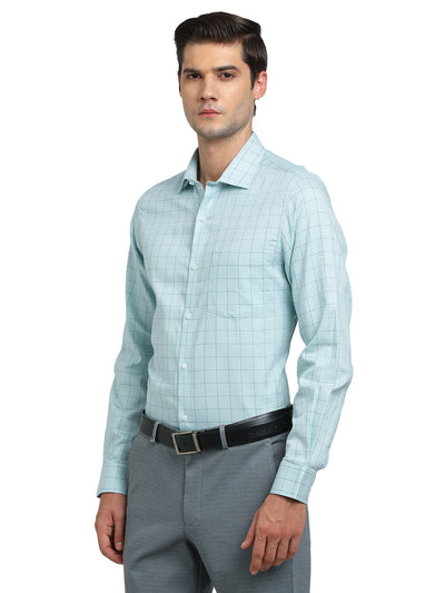 100% Cotton Blue Checkered Slim Fit Full Sleeve Formal Shirt