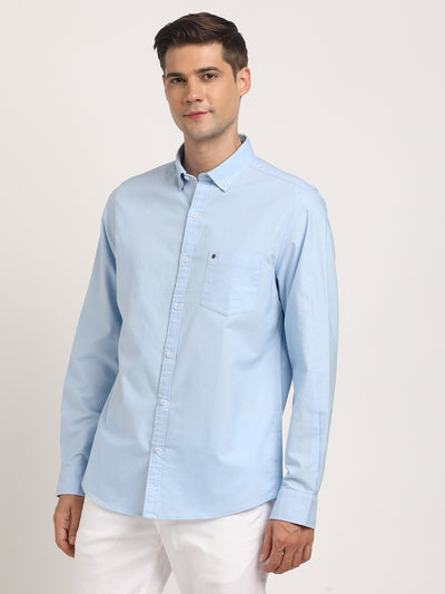 100% Cotton Light Blue Plain Slim Fit Full Sleeve Casual Shirt