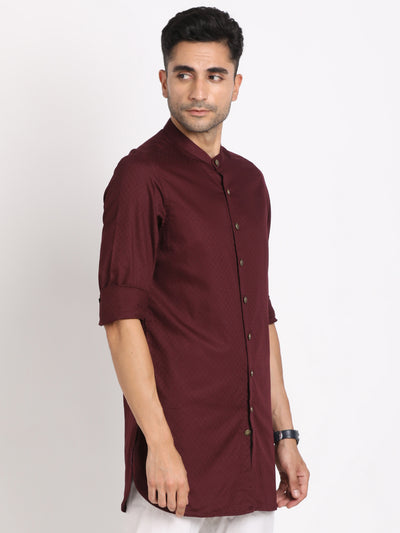 100% Cotton Maroon Jacquard Kurta Full Sleeve Ceremonial Shirt