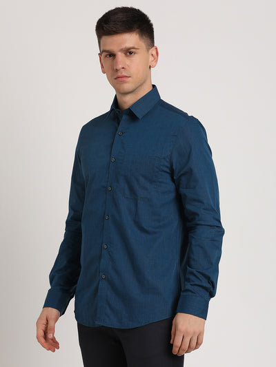 100% Cotton Navy Blue Plain Slim Fit Full Sleeve Formal Shirt