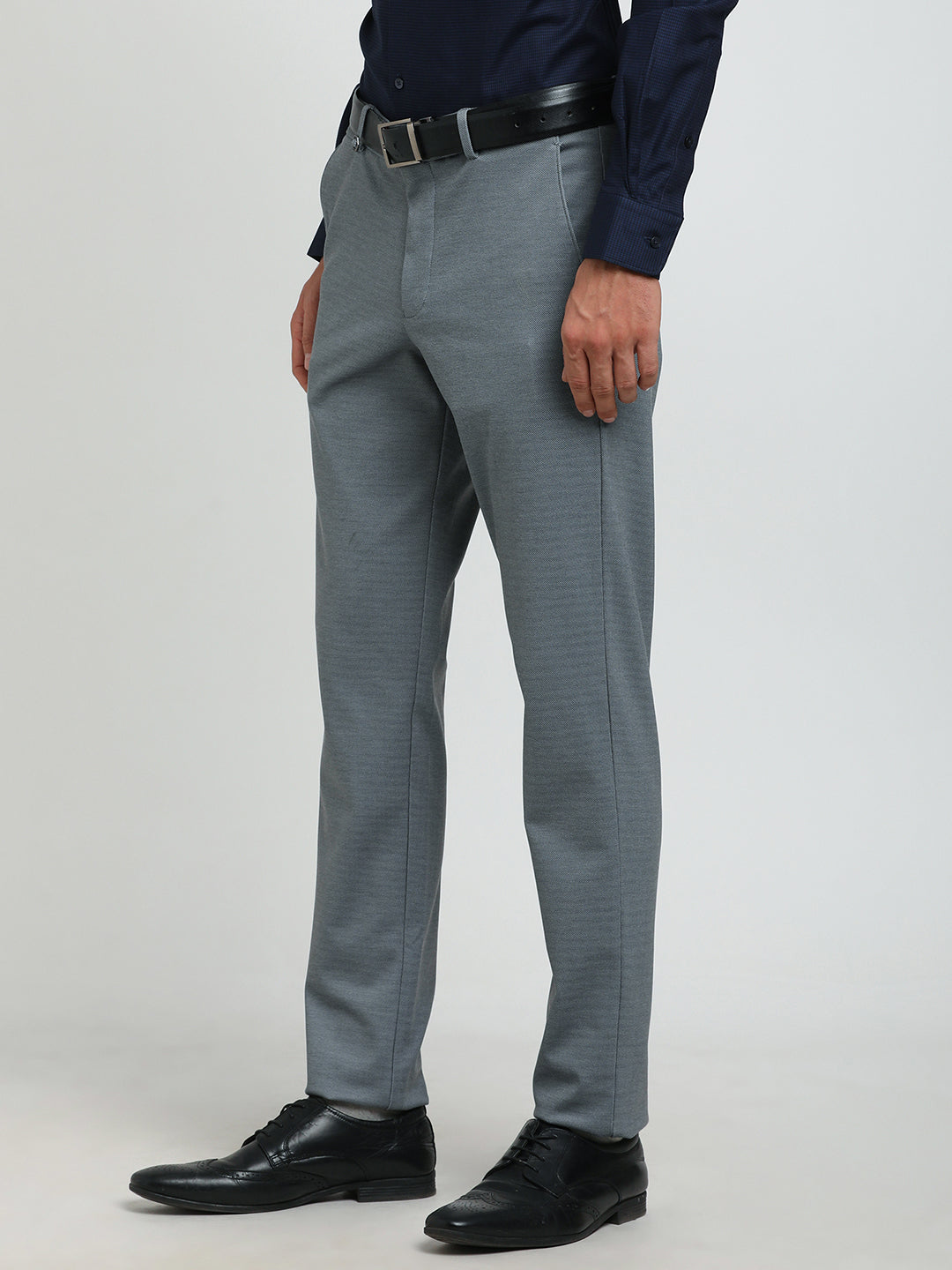 Cotton Light Grey Dobby Slim Fit Flat Front Ceremonial Trouser