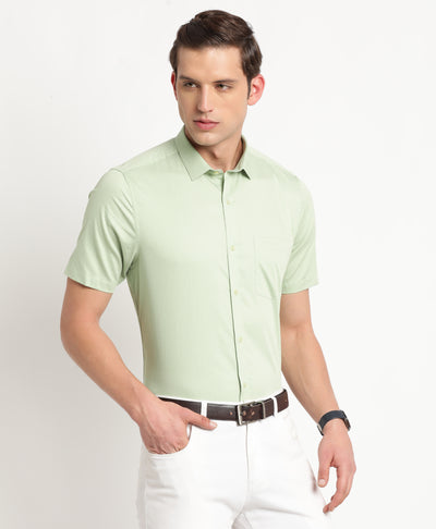 100% Cotton Green Printed Regular Fit Half Sleeve Formal Shirt