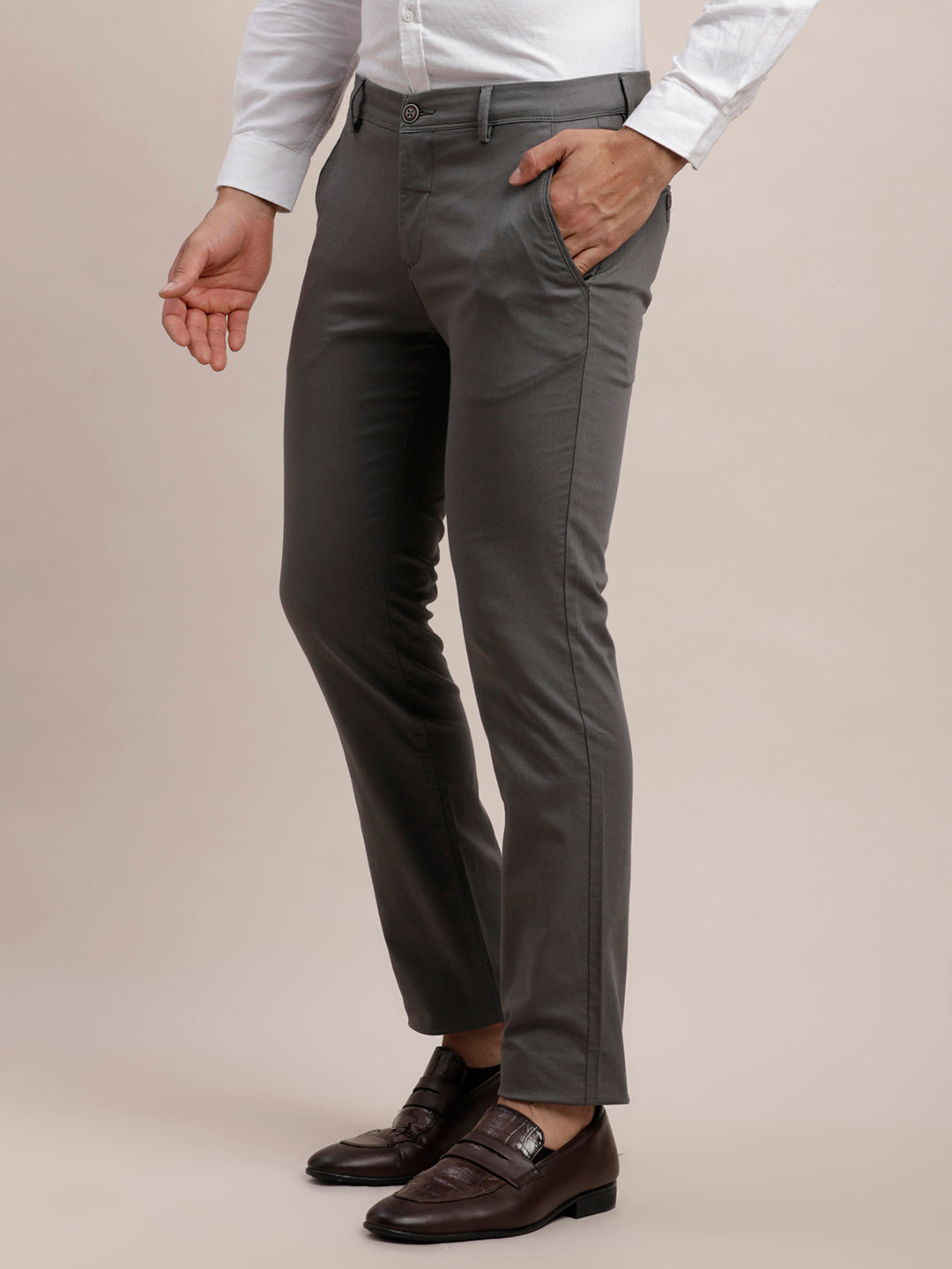 Cotton Stretch No Img Dobby Ultra Slim Fit Flat Front Casual Trouser