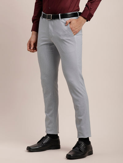 Cotton Stretch Grey Plain Ultra Slim Fit Flat Front Formal Trouser