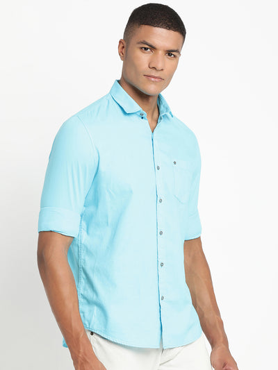 100% Cotton Sky Blue Plain Slim Fit Full Sleeve Casual Shirt