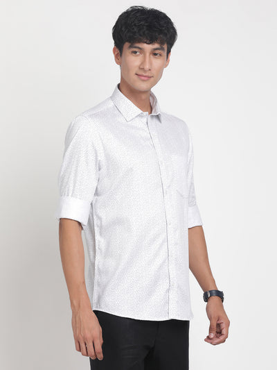 100% Cotton White Printed Slim Fit Full Sleeve Formal Shirt