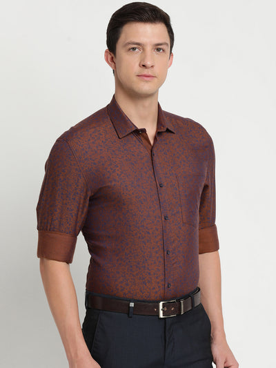 100% Cotton Brown Printed Slim Fit Full Sleeve Formal Shirt