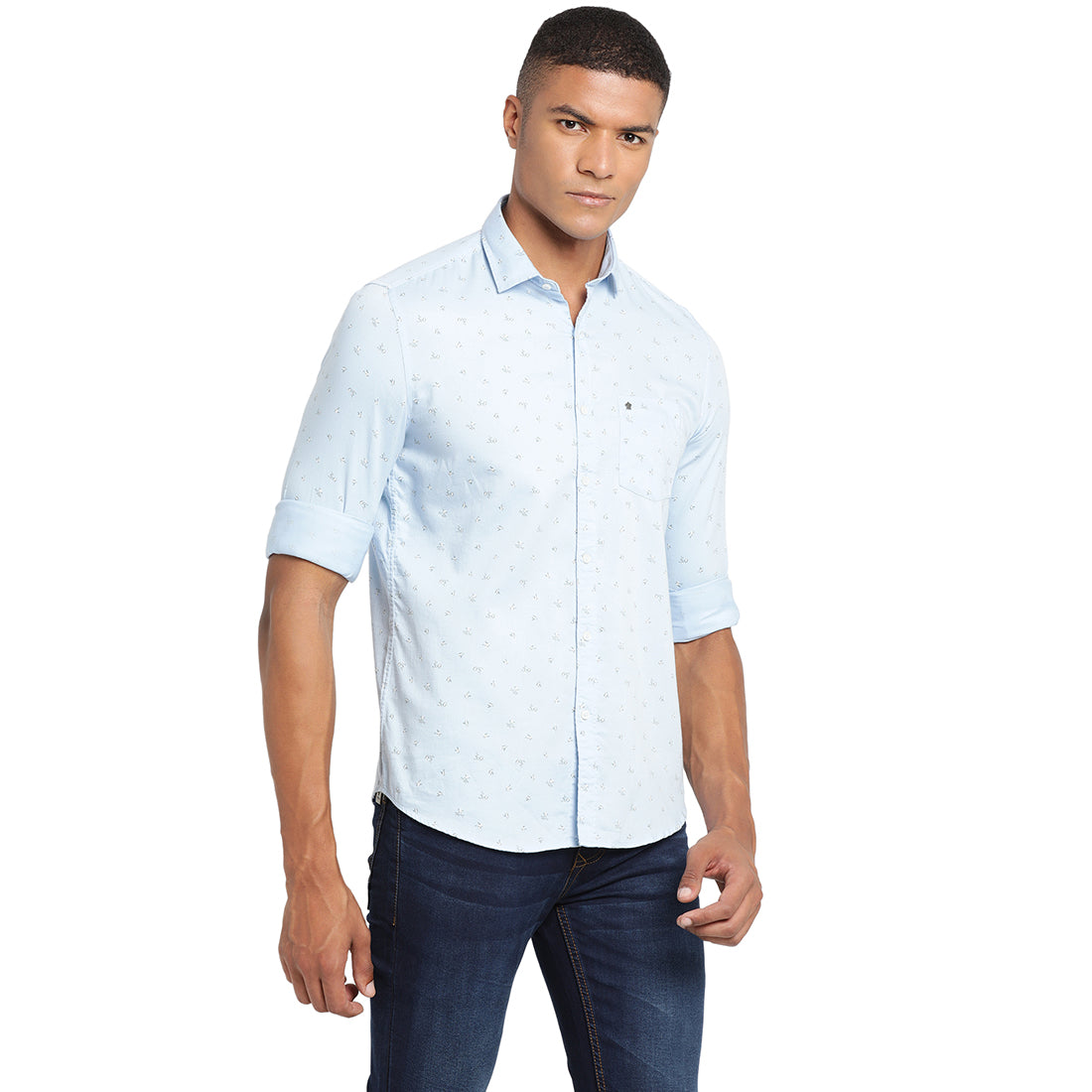 Turtle Men Sky Blue Cotton Printed Slim Fit Casual Shirts