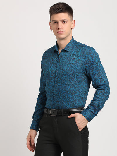 100% Cotton Blue Printed Slim Fit Full Sleeve Ceremonial Shirt
