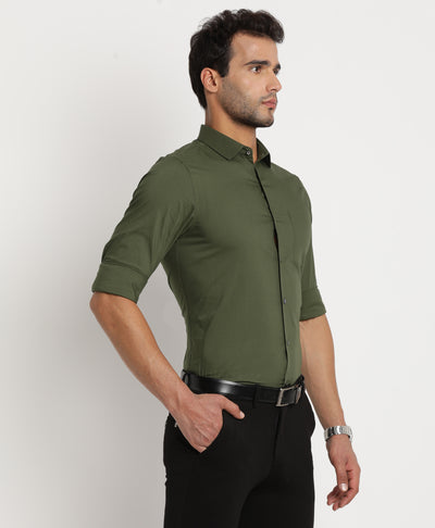 100% Cotton Olive Dobby Slim Fit Full Sleeve Ceremonial Shirt