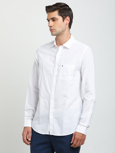 Cotton Linen White Plain Slim Fit Full Sleeve Casual Shirt