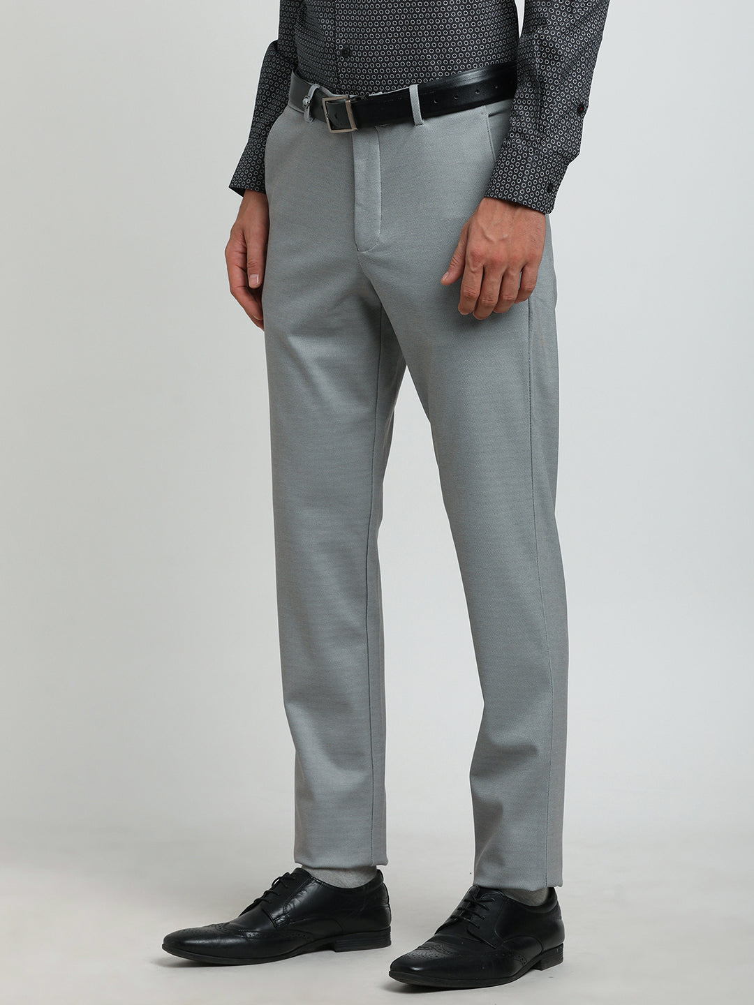 Cotton Grey Dobby Slim Fit Flat Front Ceremonial Trouser