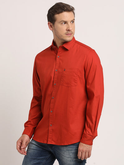 Cotton Red Printed Slim Fit Full Sleeve Casual Shirt