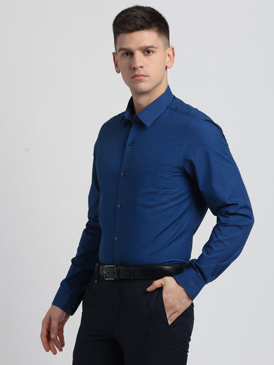 100% Cotton Royal Blue Plain Slim Fit Full Sleeve Formal Shirt