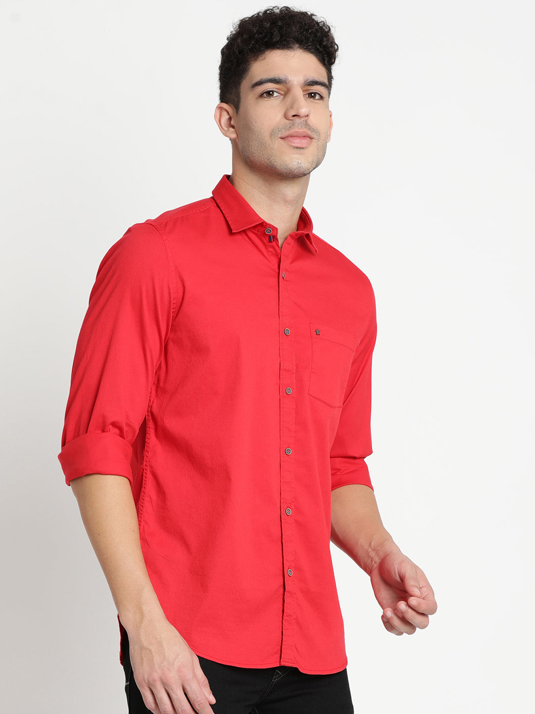 Cotton Red Printed Slim Fit Full Sleeve Casual Shirt