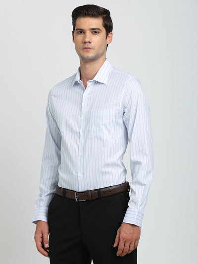 100% Cotton White Striped Slim Fit Full Sleeve Formal Shirt