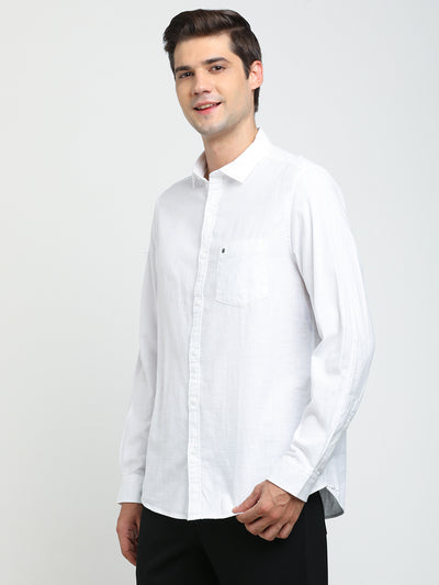 100% Cotton White Plain Slim Fit Full Sleeve Casual Shirt