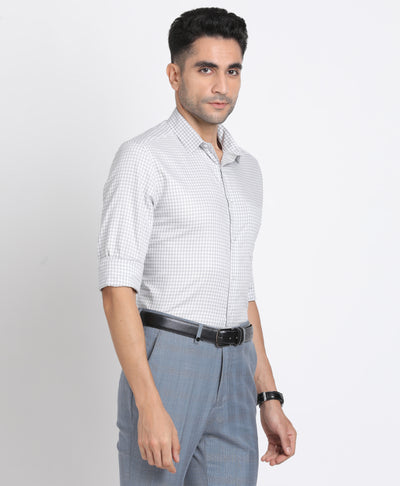 Giza Cotton Grey Checkered Regular Fit Full Sleeve Formal Shirt