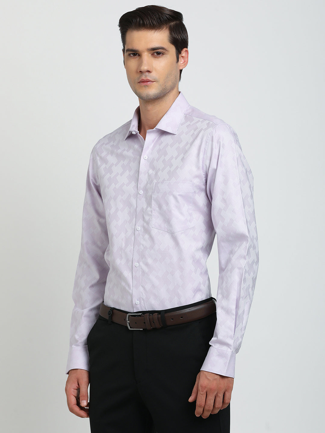 100% Cotton Purple Jacquard Slim Fit Full Sleeve Formal Shirt