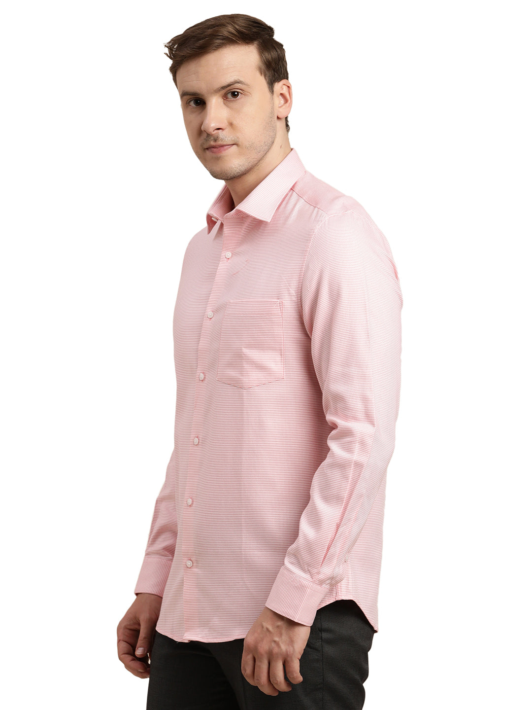 100% Cotton Pink Dobby Slim Fit Full Sleeve Formal Shirt