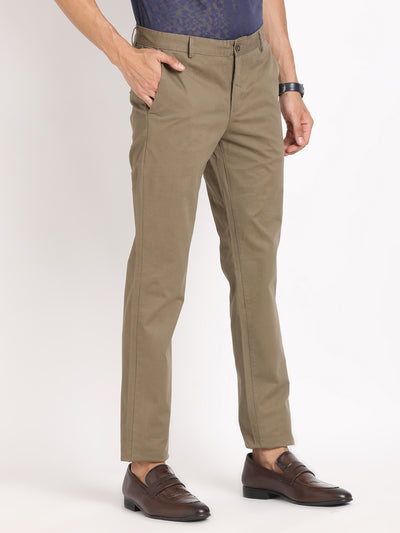 Cotton Stretch Brown Plain Ultra Slim Fit Flat Front Casual Trouser