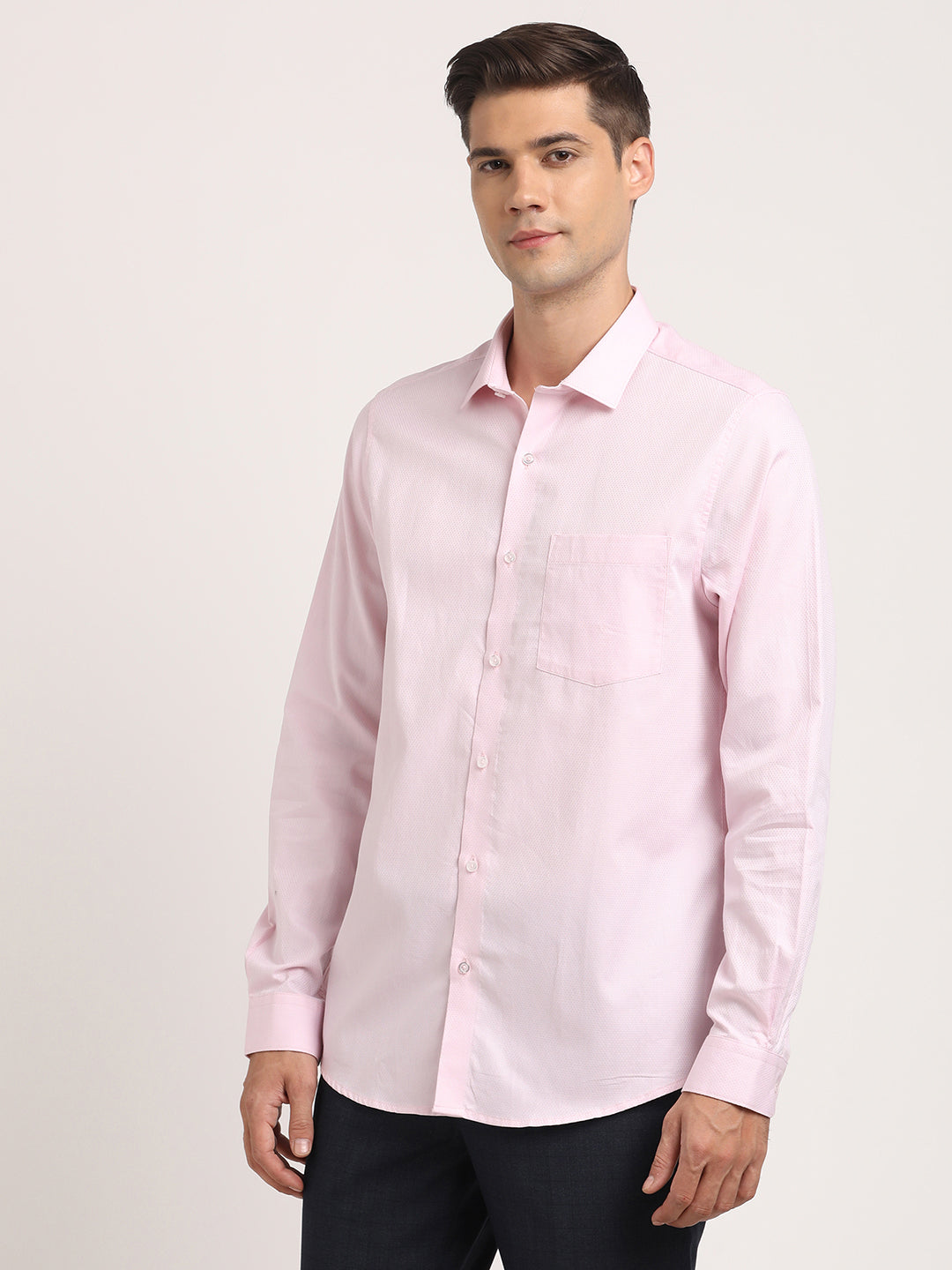 100% Cotton Light Pink Dobby Slim Fit Full Sleeve Formal Shirt