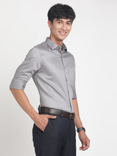 100% Cotton Grey Plain Slim Fit Full Sleeve Formal Shirt