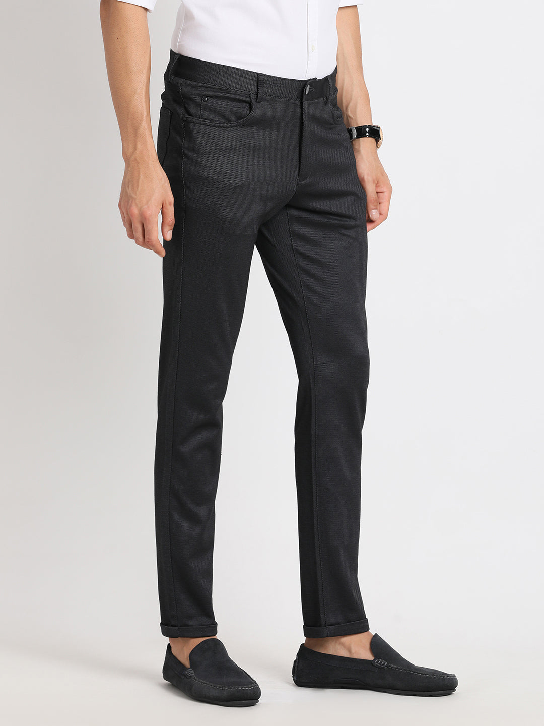 Cotton Grey Dobby Ultra Slim Fit Flat Front Ceremonial Trouser