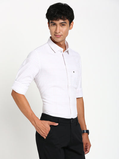 100% Cotton White Checkered Slim Fit Full Sleeve Casual Shirt