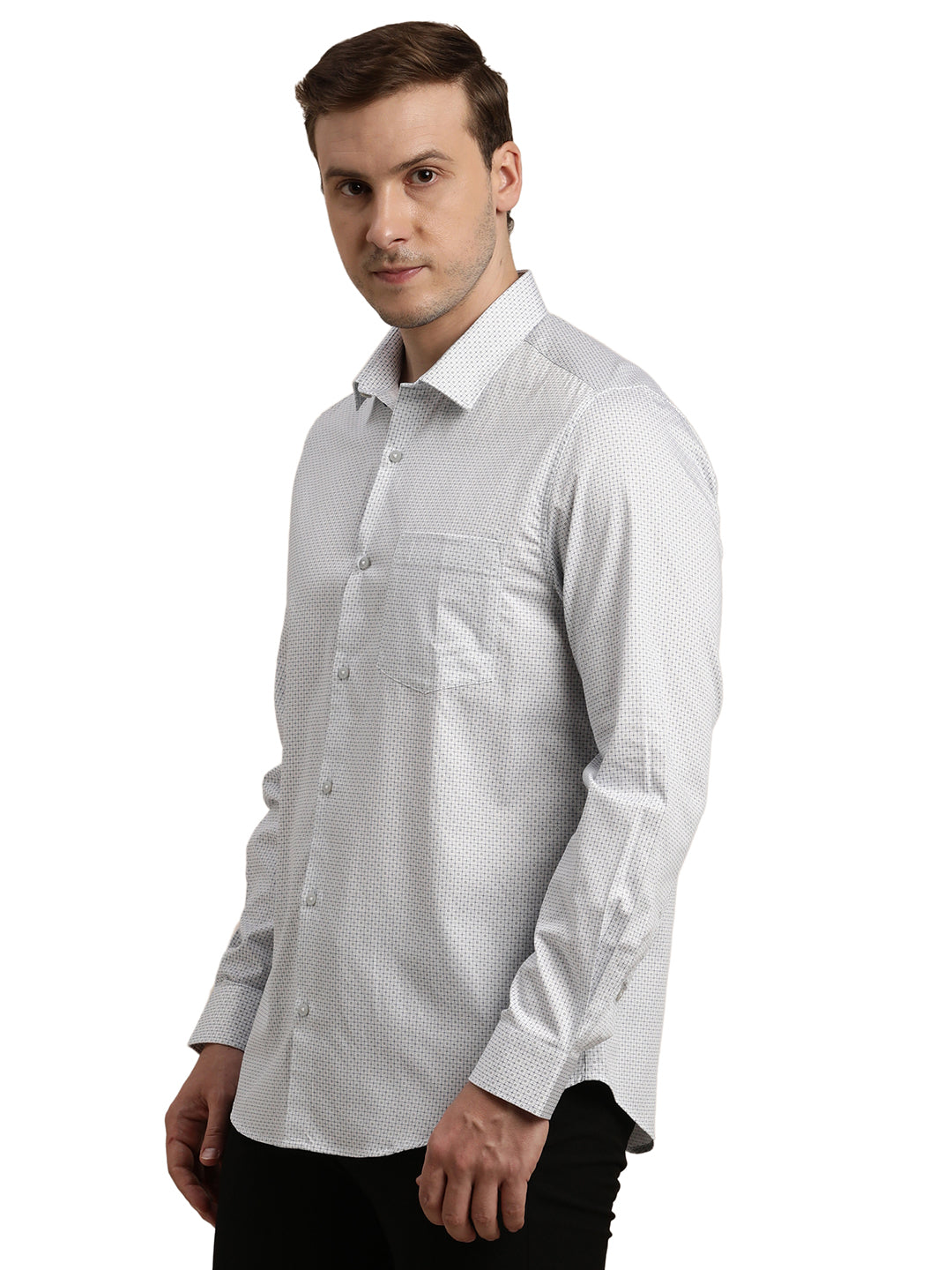 100% Cotton White Printed Slim Fit Full Sleeve Formal Shirt