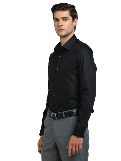 100% Cotton Black Jacquard Slim Fit Full Sleeve Ceremonial Shirt