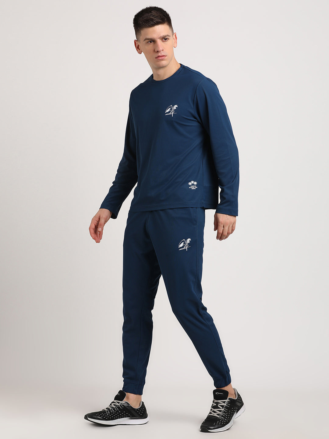 Blended Cotton Navy Blue Plain Full Sleeve Active Track Suit