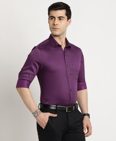Cotton Stretch Purple Printed Slim Fit Full Sleeve Ceremonial Shirt