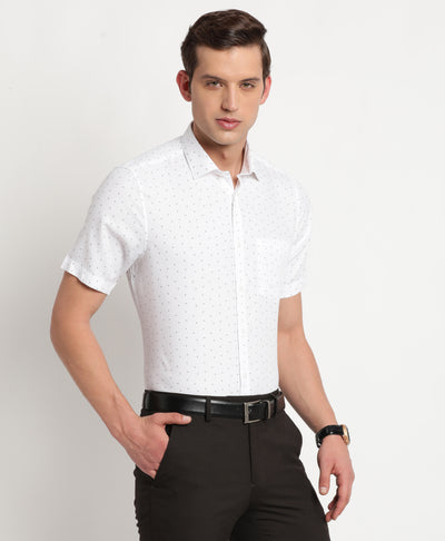Cotton Tencel White Printed Slim Fit Full Sleeve Formal Shirt
