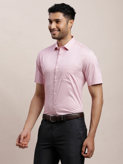 100% Cotton Light Pink Printed Regular Fit Half Sleeve Formal Shirt