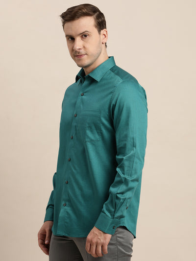 100% Cotton Green Dobby Slim Fit Full Sleeve Formal Shirt