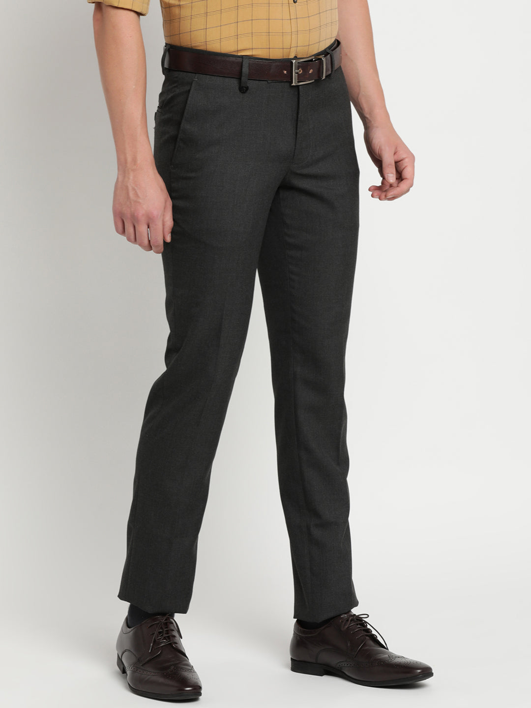 Poly Viscose Charcoal Dobby Slim Fit Flat Front Formal Trouser