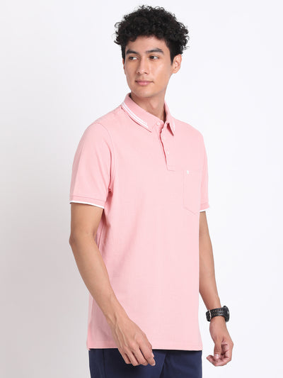 100% Cotton Light Pink Plain Polo Neck Half Sleeve Casual T-Shirt