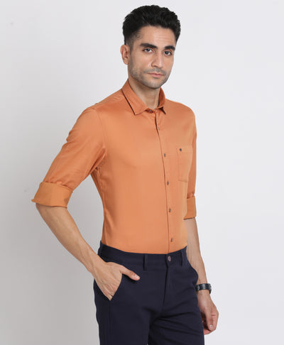 Cotton Stretch Orange Plain Slim Fit Full Sleeve Casual Shirt
