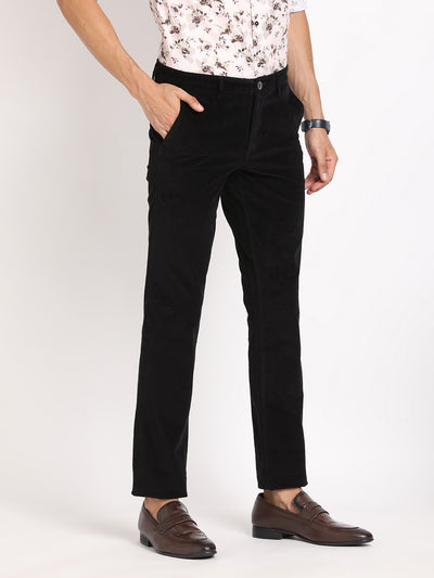 Cord Black Plain Ultra Slim Fit Flat Front Casual Trouser