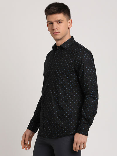 100% Cotton Black Printed Slim Fit Full Sleeve Formal Shirt