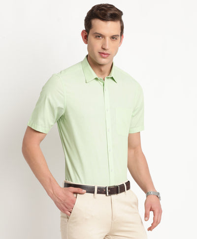 100% Cotton Light Green Plain Regular Fit Half Sleeve Formal Shirt