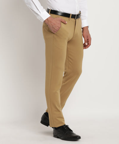 Cotton Stretch Khaki Plain Ultra Slim Fit Flat Front Casual Trouser