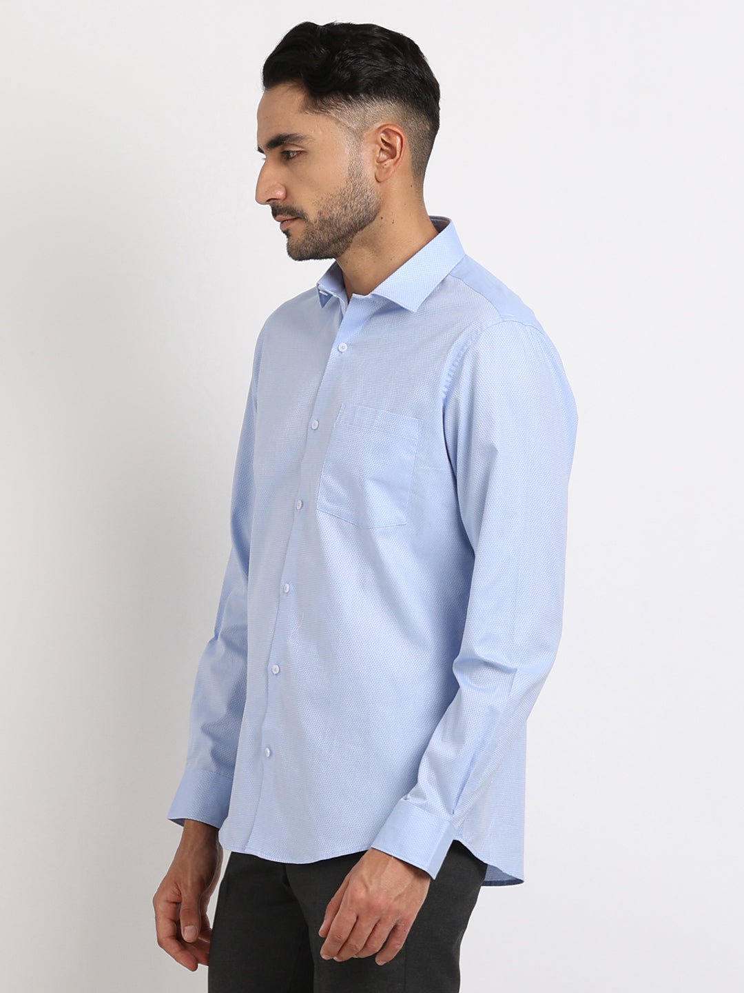 100% Cotton Blue Dobby Slim Fit Full Sleeve Formal Shirt