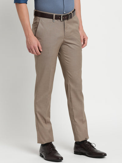 Terry Rayon Khaki Plain Slim Fit Flat Front Formal Trouser