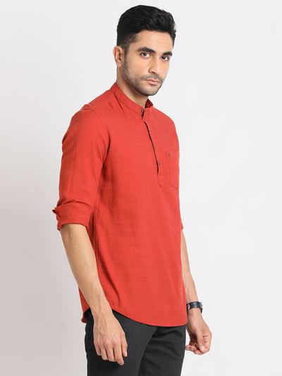 100% Cotton Brick Red Plain Slim Fit Full Sleeve Casual Shirt