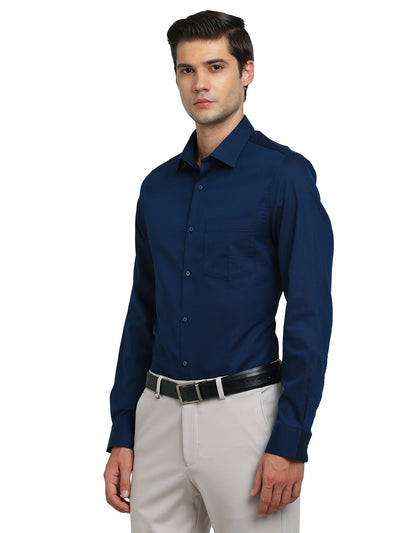 100% Cotton Indigo Blue Dobby Slim Fit Full Sleeve Formal Shirt