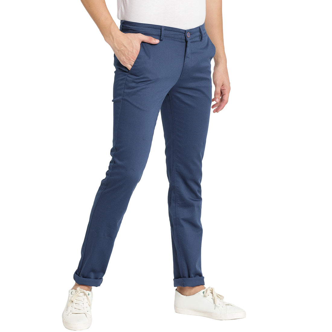 Turtle Men Blue Narrow Fit Printed Casual Trousers