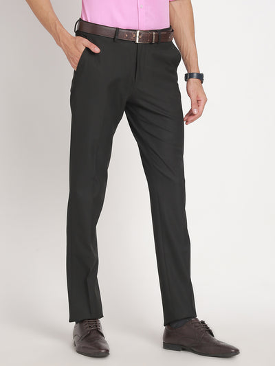 Cotton Stretch Charcoal Dobby Slim Fit Flat Front Formal Trouser