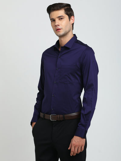 100% Cotton Indigo Blue Plain Slim Fit Full Sleeve Ceremonial Shirt